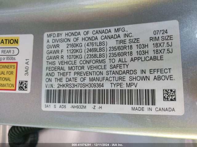 2HKRS3H70SH309364 Honda Cr-v Ex-l 2wd