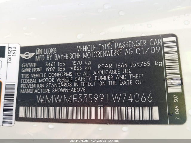 2009 MINI COOPER WMWMF33599TW74066 Photo 8