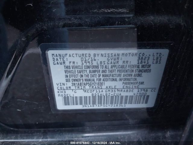 3N1AB7AP5GY218361 Nissan Sentra Fe+ S/s/sl/sr/sv