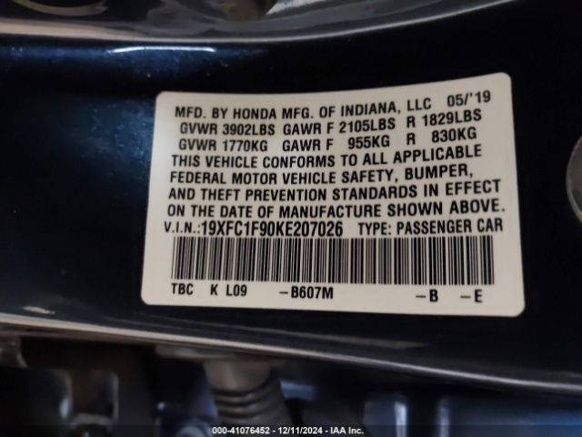 19XFC1F90KE207026 Honda Civic Touring