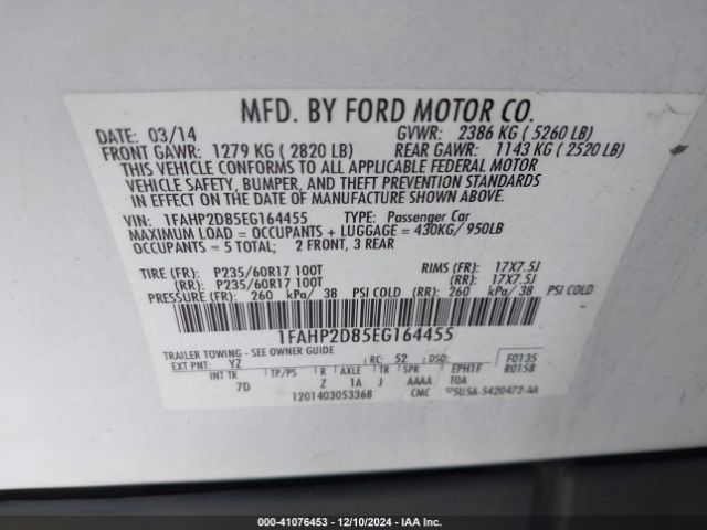 1FAHP2D85EG164455 Ford TAURUS SE
