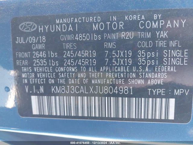 KM8J3CALXJU804981 Hyundai Tucson Sport