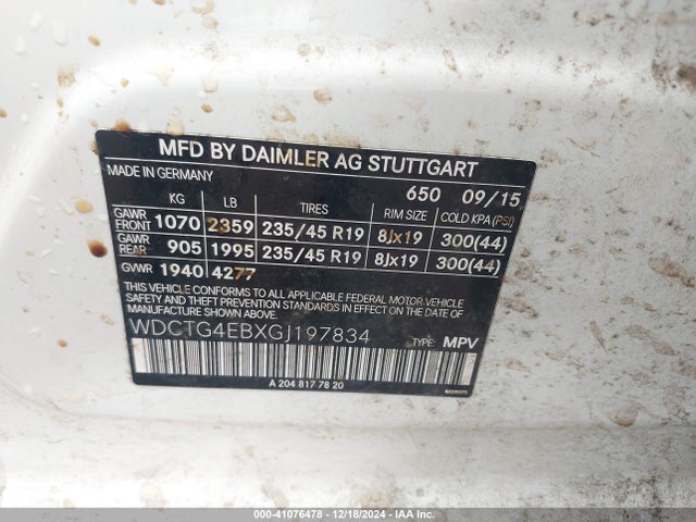 WDCTG4EBXGJ197834 Mercedes-Benz GLA 250
