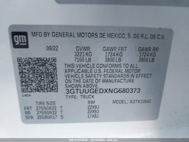3GTUUGEDXNG680373 GMC Sierra 1500 4wd  Short Box Denali