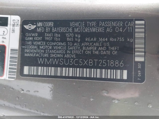 2011 MINI COOPER WMWSU3C5XBT251886 Photo 8