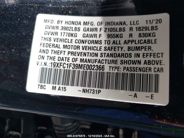 19XFC1F39ME002366 Honda CIVIC EX