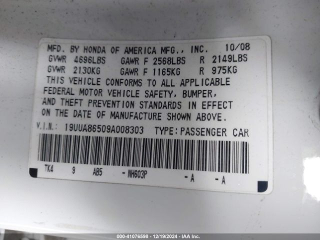 2009 ACURA TL 19UUA86509A008303 Photo 8