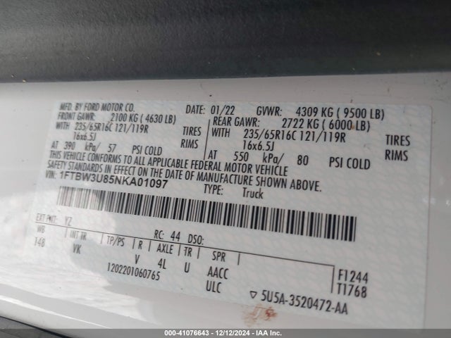 1FTBW3U85NKA01097 Ford Transit-350 Cargo Van