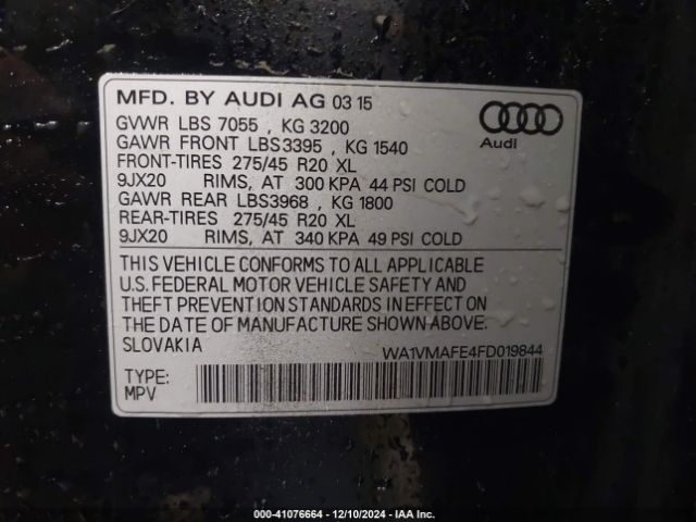 WA1VMAFE4FD019844 Audi Q7 3.0 Tdi Premium