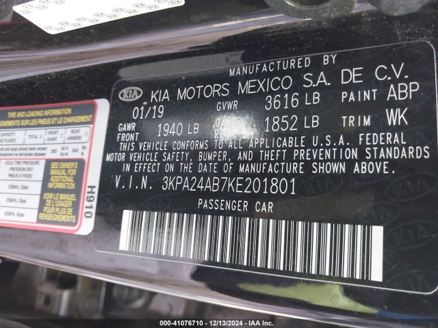 KIA RIO S 2019 3KPA24AB7KE201801 Image 9
