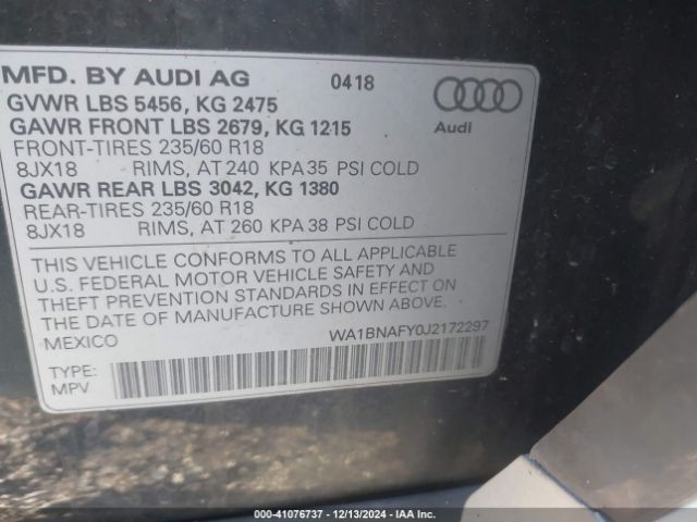 WA1BNAFY0J2172297 Audi Q5 2.0t Premium/2.0t Tech Premium