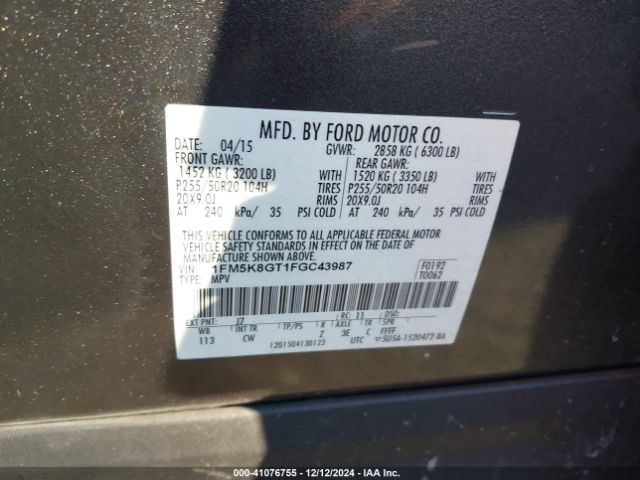 1FM5K8GT1FGC43987 Ford EXPLORER SPORT