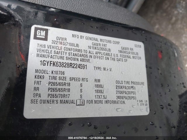 2008 CADILLAC ESCALADE 1GYFK63828R224591 Photo 8