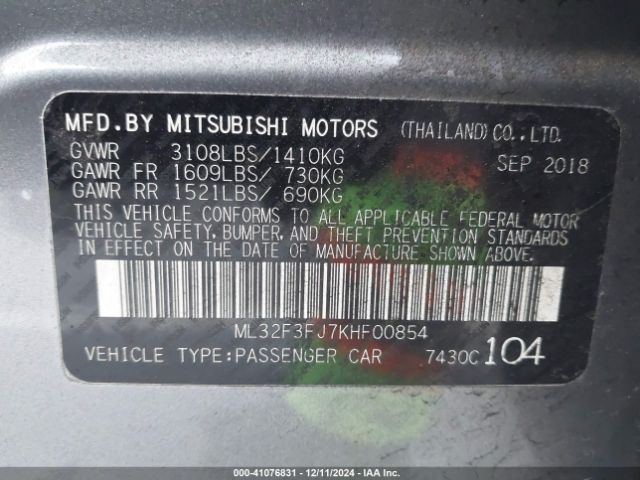 2019 MITSUBISHI MIRAGE G4 ML32F3FJ7KHF00854 Photo 8