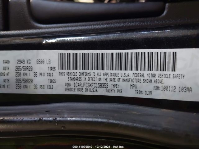 1C4RJFCGXFC158353 Jeep Grand Cherokee Overland