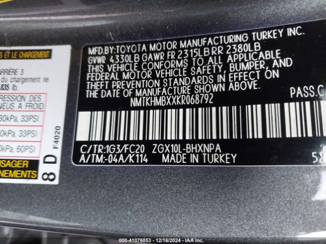 NMTKHMBXXKR068792 Toyota C-HR LE