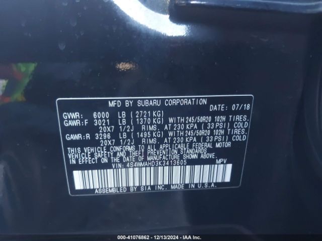 4S4WMAHD3K3413605 Subaru Ascent Premium