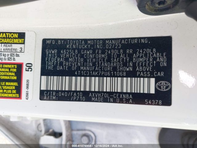 4T1C31AK7PU611068 Toyota Camry Le Hybrid