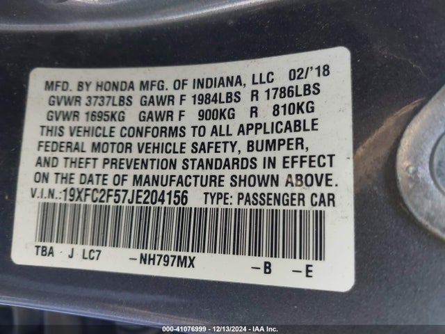 19XFC2F57JE204156 Honda Civic Lx
