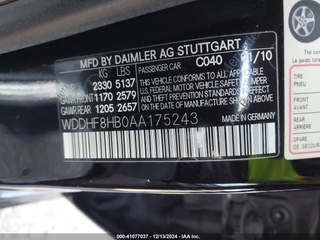 Продаж на аукціоні авто 2010 Mercedes-benz E 350 4matic, vin: WDDHF8HB0AA175243, номер лоту: 41077037