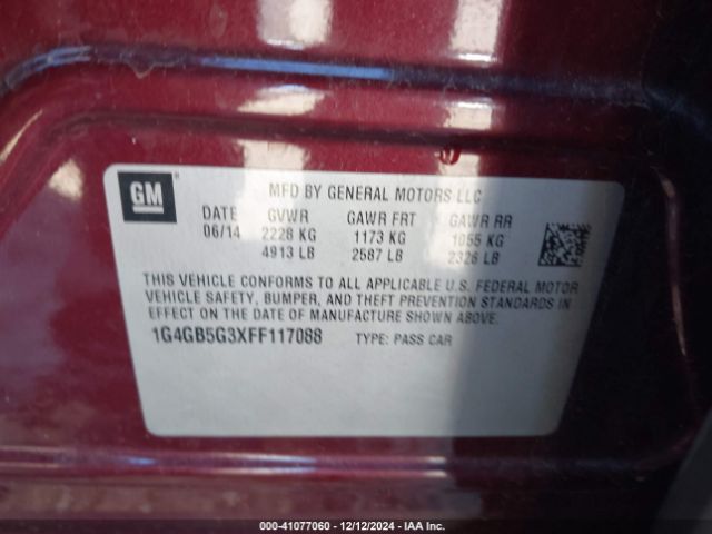 1G4GB5G3XFF117088 Buick Lacrosse Leather
