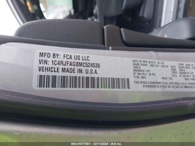 1C4RJFAG8MC524536 Jeep Grand Cherokee Laredo E 4x4