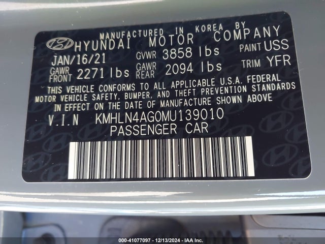 Hyundai ELANTRA SEL 2021 KMHLN4AG0MU139010 Image 9