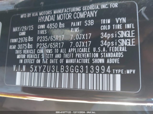5XYZU3LB3GG313994 Hyundai Santa Fe Sport 2.4l