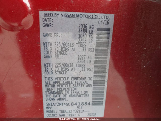 Nissan Rogue Sl 2016 5N1AT2MT4GC841884 Image 9