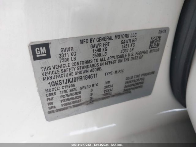 1GKS1JKJ0FR184611 GMC Yukon Xl 1500 Denali