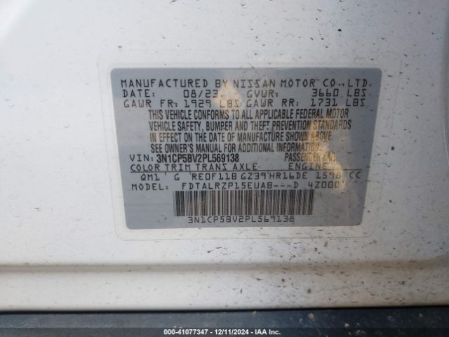3N1CP5BV2PL569138 Nissan Kicks S Xtronic Cvt