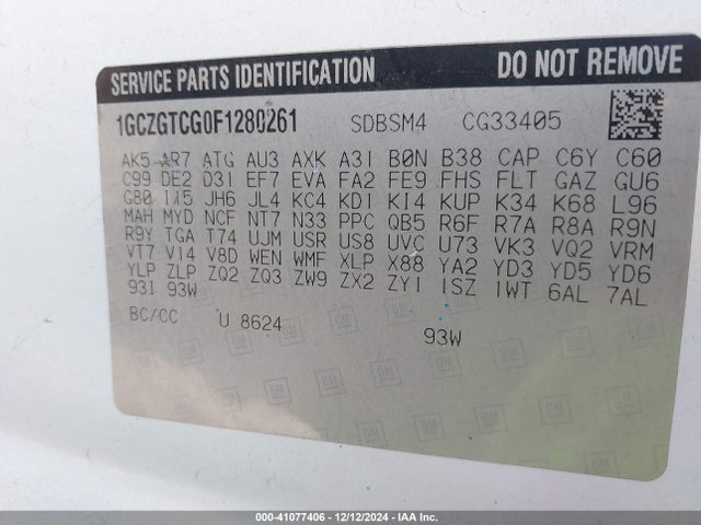 1GCZGTCG0F1280261 Chevrolet Express 3500 Work Van