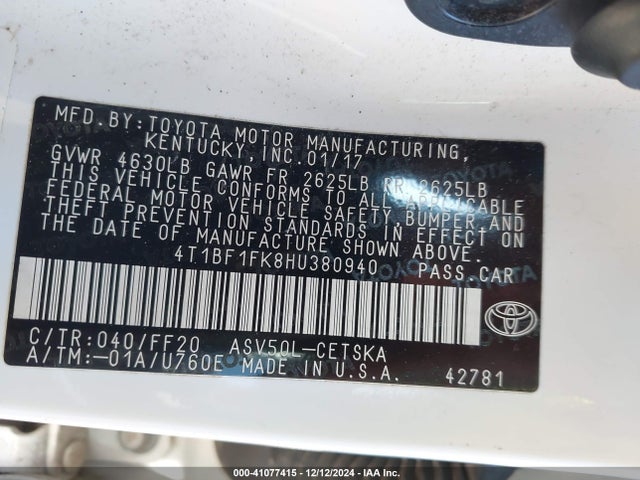 Toyota CAMRY SE 2017 4T1BF1FK8HU380940 Image 9