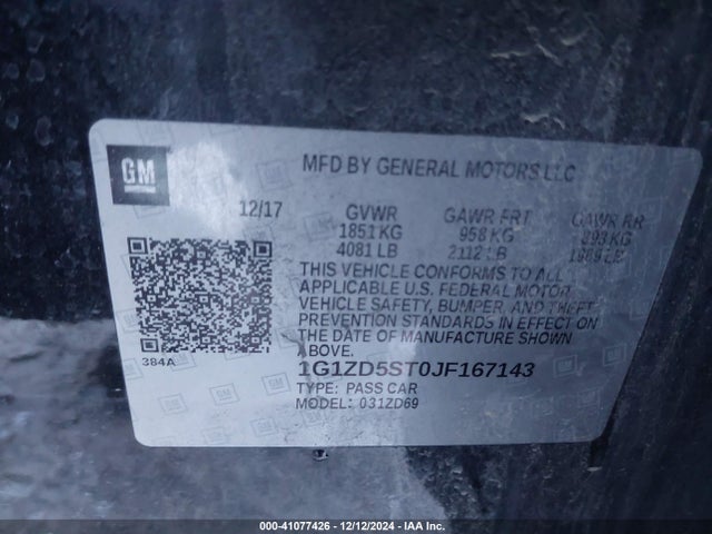 1G1ZD5ST0JF167143 Chevrolet MALIBU LT