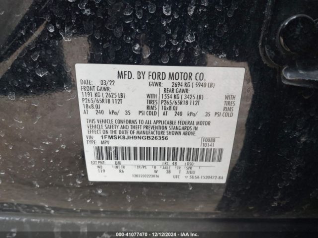 1FMSK8JH9NGB26356 Ford Explorer Timberline