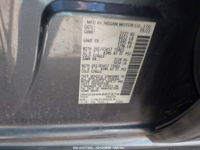 1N6ED1EK4PN607474 Nissan Frontier Sv 4x4