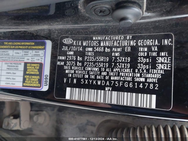 KIA Sorento Sx V6 2015 5XYKWDA75FG614782 Image 9