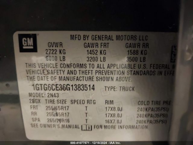 1GTG6CE36G1383514 GMC CANYON SLE
