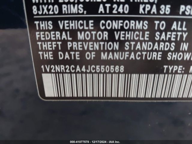 1V2NR2CA4JC550568 Volkswagen Atlas 3.6l V6 Sel Premium