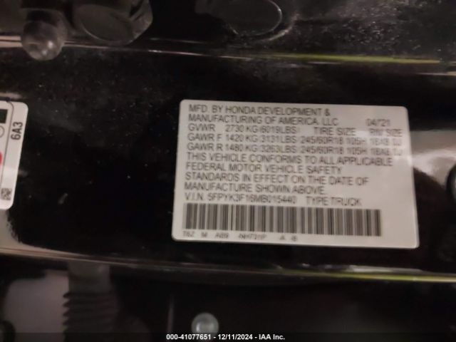 5FPYK3F16MB015440 Honda Ridgeline Awd Sport