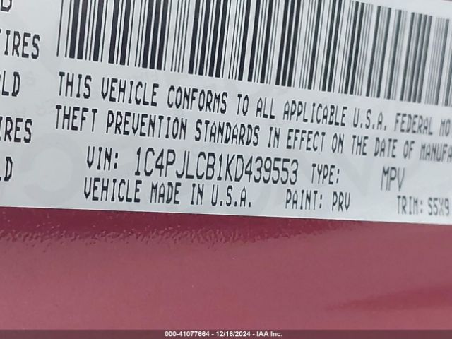 1C4PJLCB1KD439553 Jeep Cherokee Latitude