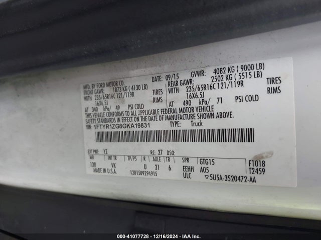 Ford Transit-250 2016 1FTYR1ZG8GKA19831 Image 9
