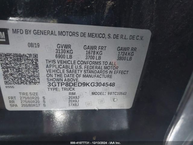 3GTP8DED9KG304548 GMC Sierra 1500 Slt