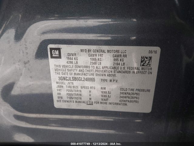3GNCJLSB6GL248865 Chevrolet Trax Lt