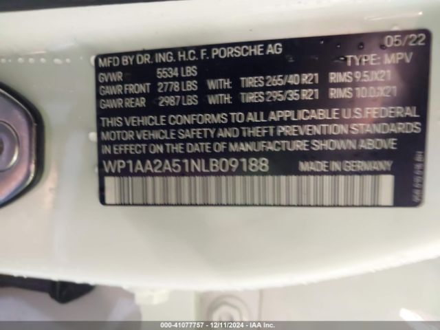 WP1AA2A51NLB09188 Porsche Macan