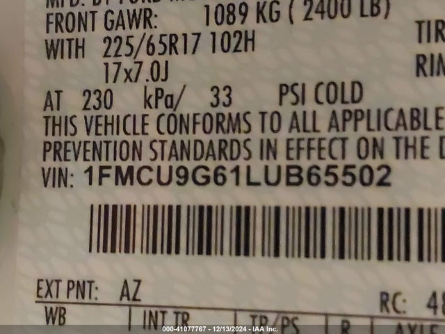 Ford ESCAPE SE 2020 1FMCU9G61LUB65502 Image 9