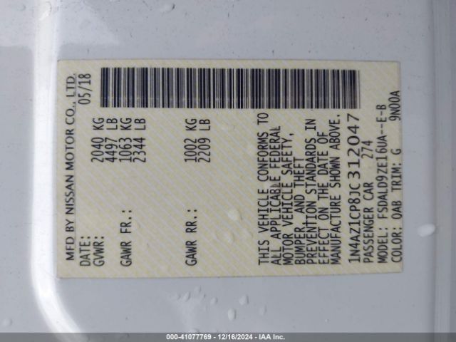 1N4AZ1CP8JC312047 Nissan LEAF SV