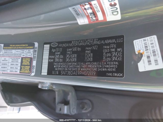 5NTJBDAE9PH072779 Hyundai Santa Cruz Sel