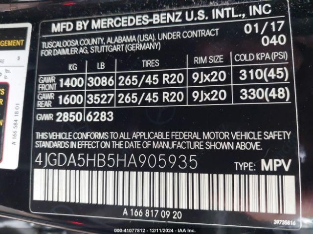4JGDA5HB5HA905935 Mercedes-Benz Gle Gle 350