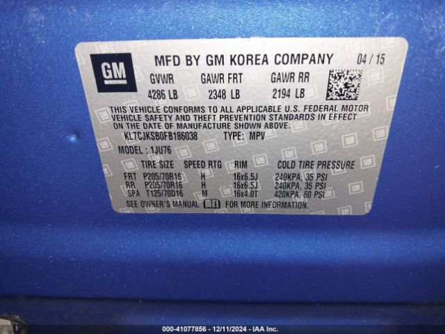 KL7CJKSB0FB186038 Chevrolet Trax 1ls
